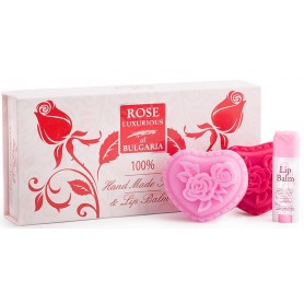 Rose of Bulgaria dárková sada s mýdly a balzámem na rty