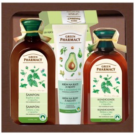 Green Pharmacy dárková sada: šampon pro normální vlasy kopřiva + kondicionér + krém na ruce + balzám na rty CZ