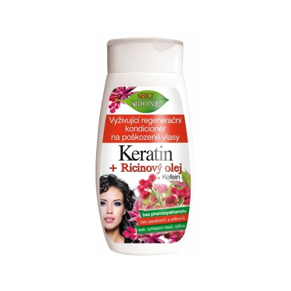 Bione Cosmetics regenerační kondicionér pro slabé a poškozené vlasy keratin + ricinový olej