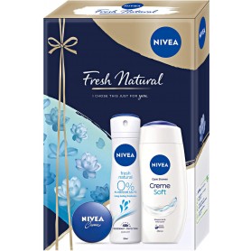Nivea Fresh Natural dárková sada se sprchovým gelem, deodorantem a krémem