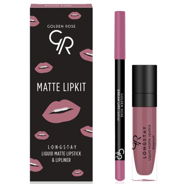 Golden Rose Matte LipKit Blush Pink (lipstick N03 /5.5 ml + lipliner N535/1.6g) set tekutá matná rtěnka a tužka na rty 